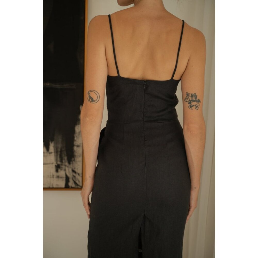 Lu-ciee Black Linen Pencil Dress Minimalist Eco Friendly Beachy Sustainable Sz L - Picture 3 of 9